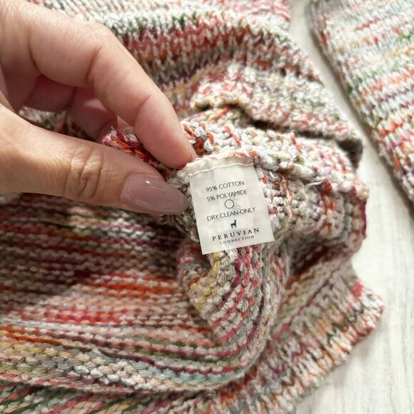 Peruvian Connection Multicolor Scoop Neck 3/4 Sleeve Cotton Knit Sweater S - Picture 4 of 4